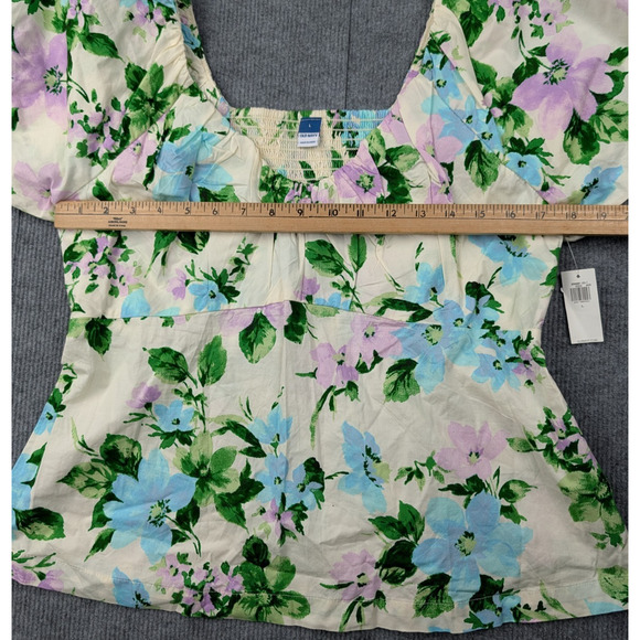 Old Navy Puff Sleeve Top Womens Large Cottage Peasant Floral Cotton Babydoll - Picture 5 of 8